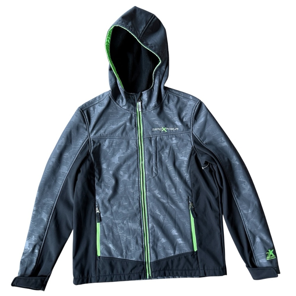 ZeroXposur XXL 18/20 Boys Gray Camo Softshell Hooded Jacket Fleece Lined